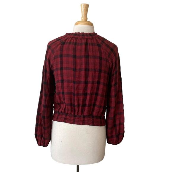 Cloth & Stone Top XS Burgundy Red "Sara" Plaid Raglan Sleeves Shirt Blouse (13) - Picture 6 of 6